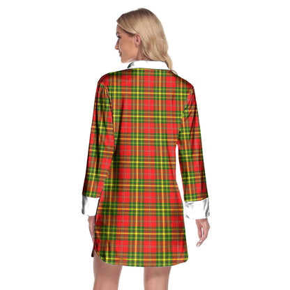 Leask Tartan Crest Lapel Shirt Dress Long Sleeve