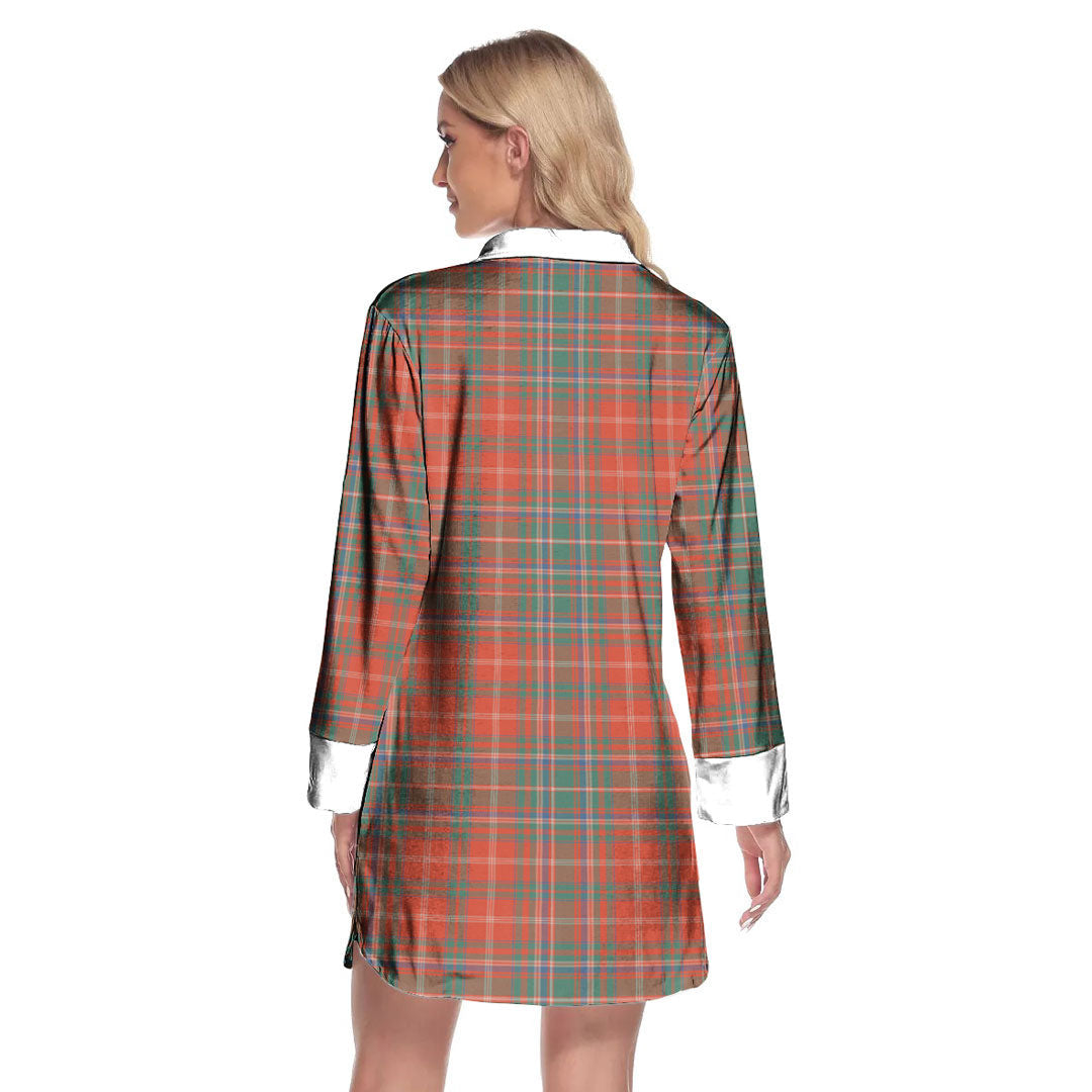 MacDougall Ancient Tartan Crest Lapel Shirt Dress Long Sleeve