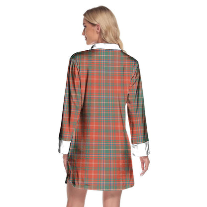 MacDougall Ancient Tartan Crest Lapel Shirt Dress Long Sleeve