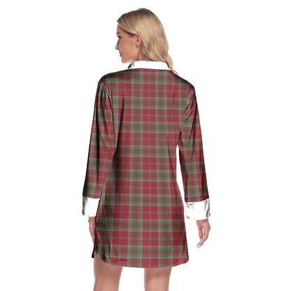 Lindsay Weathered Tartan Crest Lapel Shirt Dress Long Sleeve