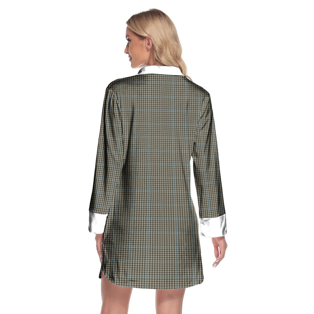 Haig Check Tartan Crest Lapel Shirt Dress Long Sleeve