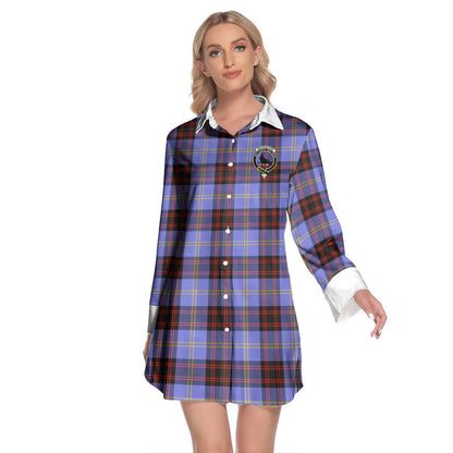 Rutherford Tartan Crest Lapel Shirt Dress Long Sleeve