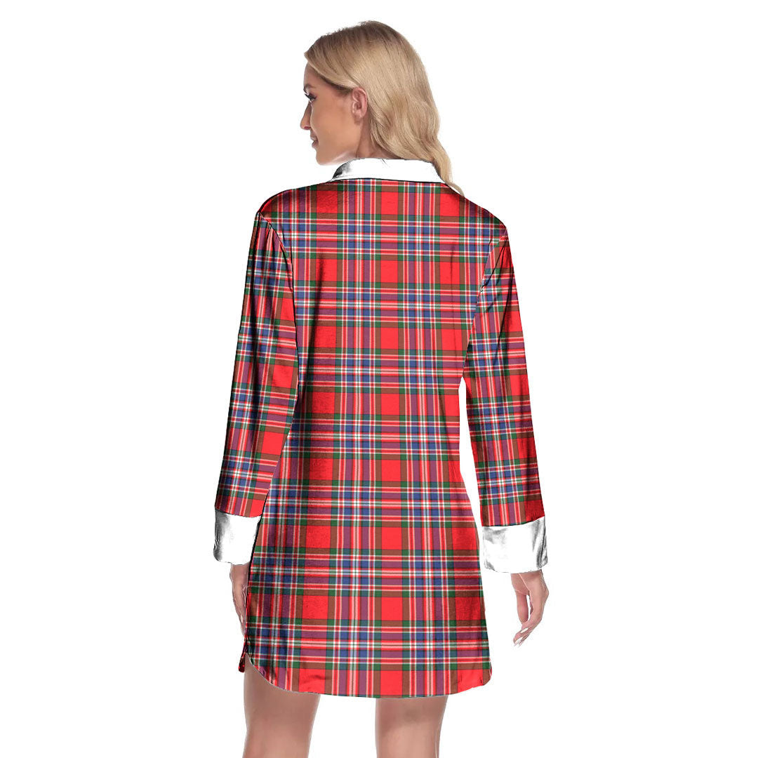 MacFarlane Modern Tartan Crest Lapel Shirt Dress Long Sleeve