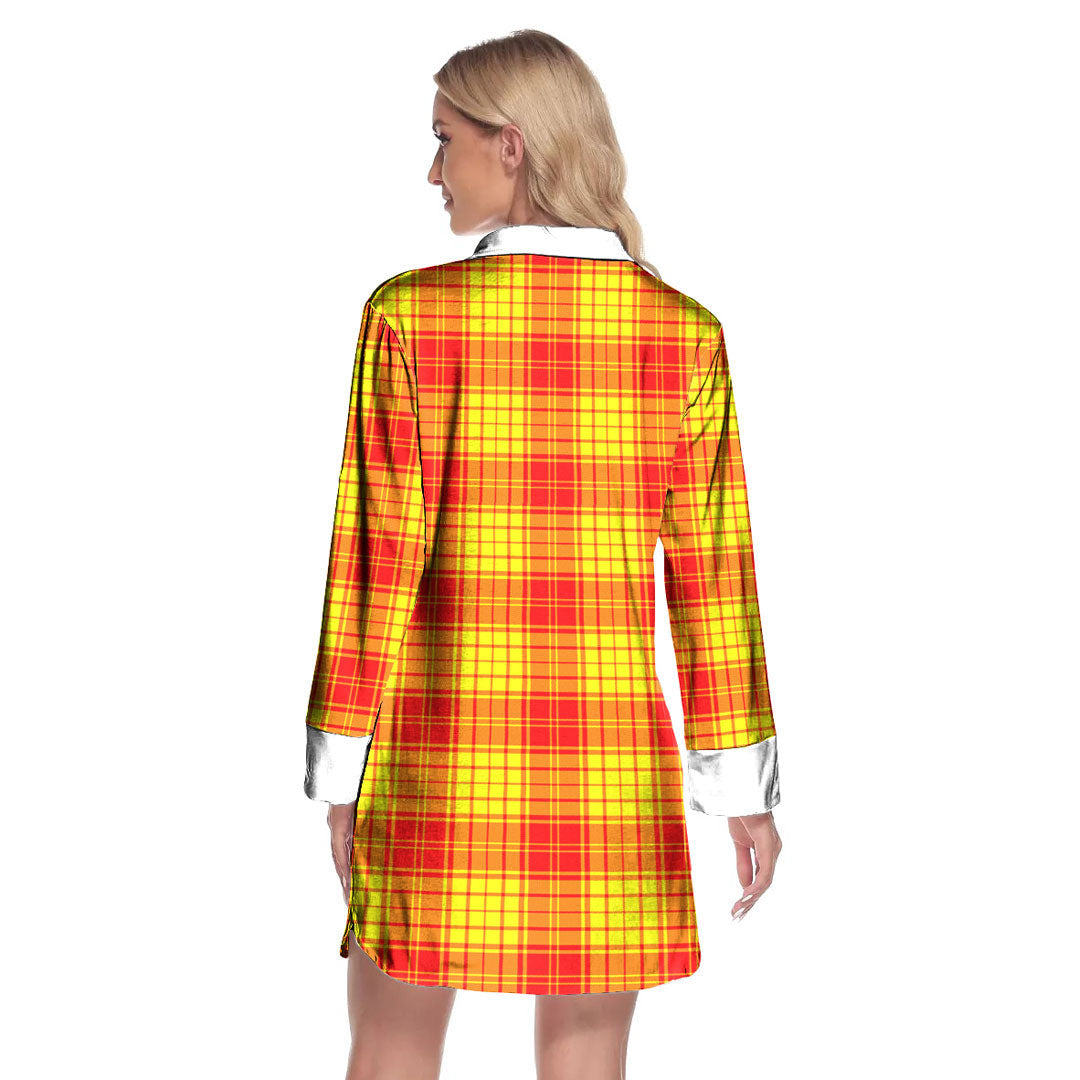 MacMillan Tartan Plaid Tartan Crest Lapel Shirt Dress Long Sleeve