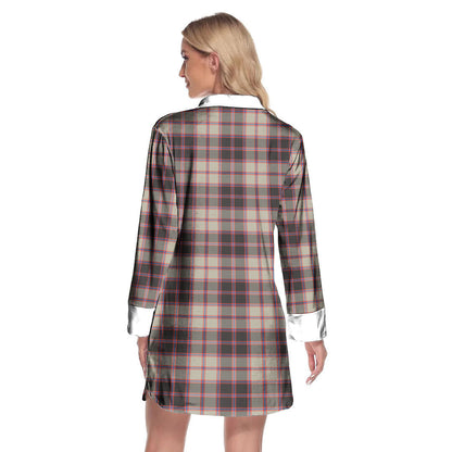 MacPherson Hunting Ancient Tartan Crest Lapel Shirt Dress Long Sleeve