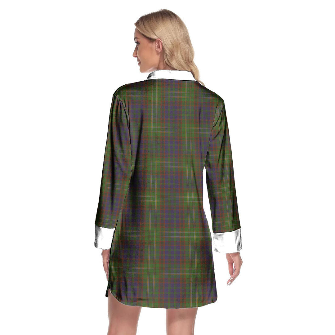 Cunningham Hunting Modern Tartan Crest Lapel Shirt Dress Long Sleeve