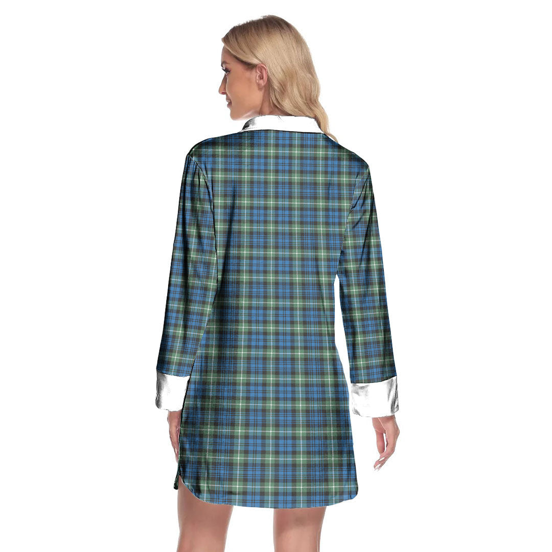 Lamont Ancient Tartan Crest Lapel Shirt Dress Long Sleeve