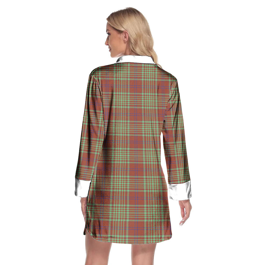 MacGillivray Hunting Ancient Tartan Crest Lapel Shirt Dress Long Sleeve