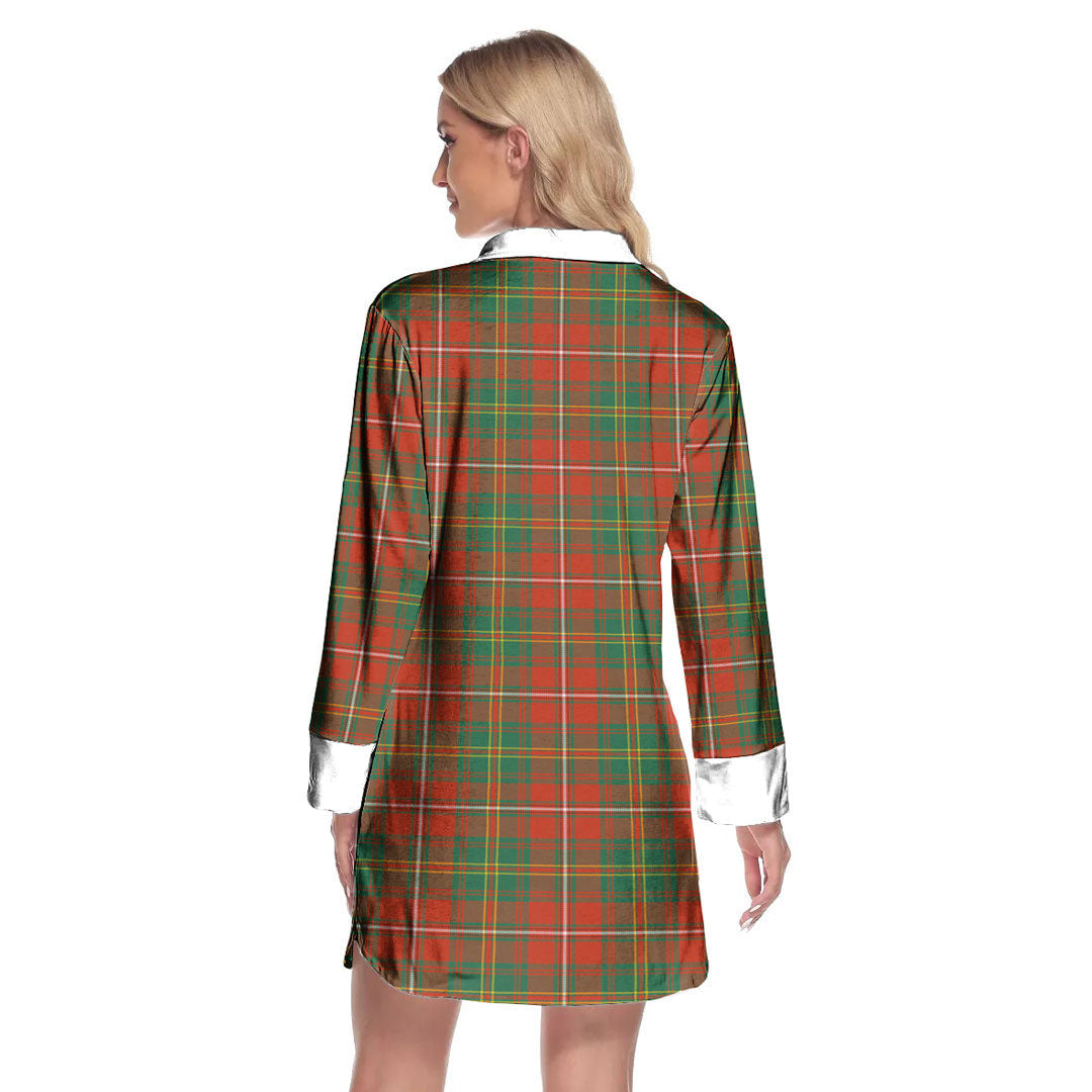 Hay Ancient Tartan Crest Lapel Shirt Dress Long Sleeve