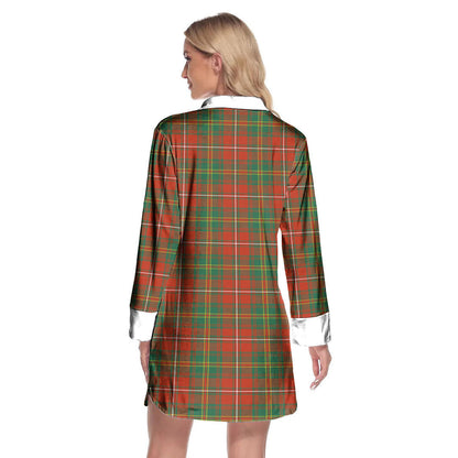 Hay Ancient Tartan Crest Lapel Shirt Dress Long Sleeve