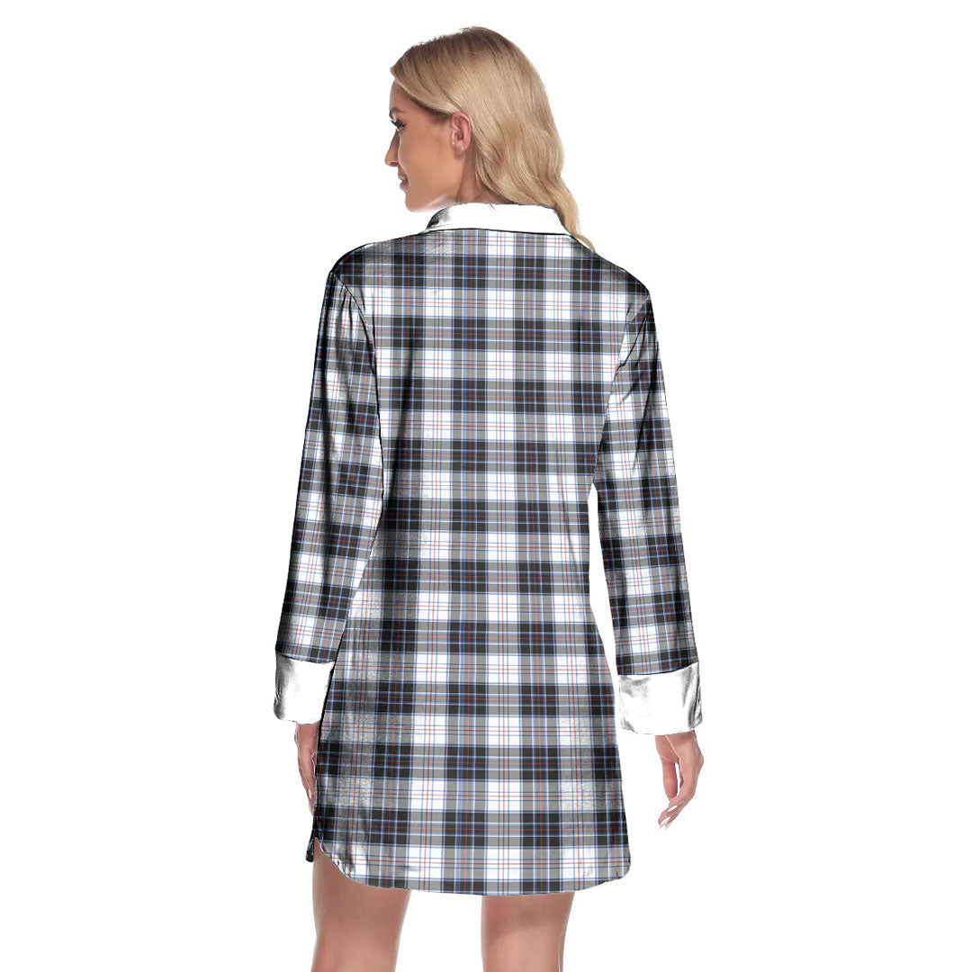 MacRae Dress Modern Tartan Crest Lapel Shirt Dress Long Sleeve