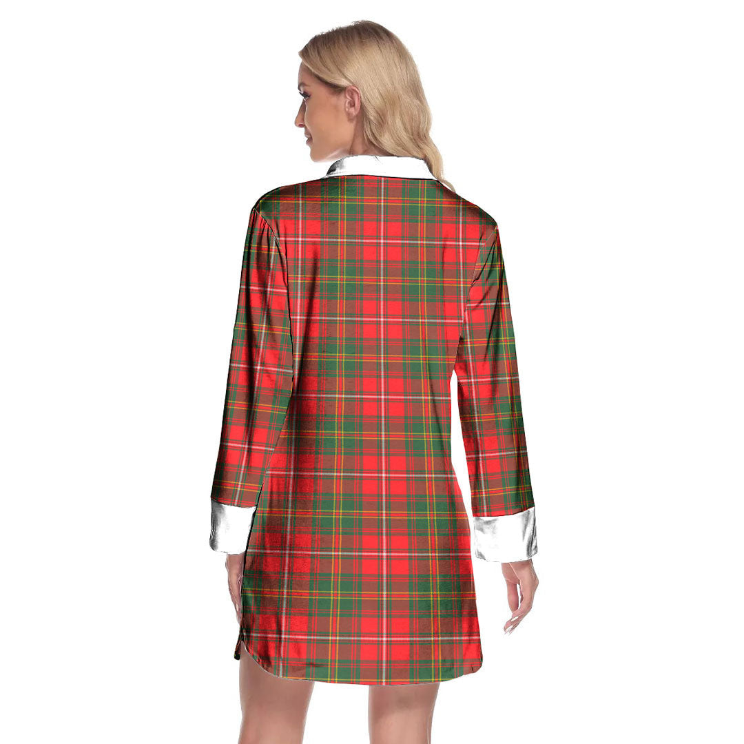 Hay Modern Tartan Crest Lapel Shirt Dress Long Sleeve