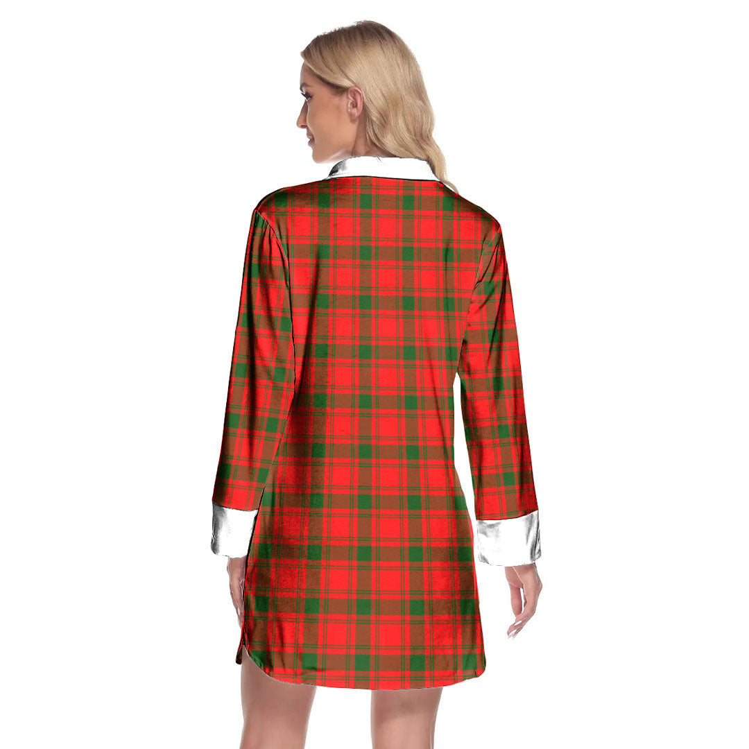 MacQuarrie Modern Tartan Crest Lapel Shirt Dress Long Sleeve