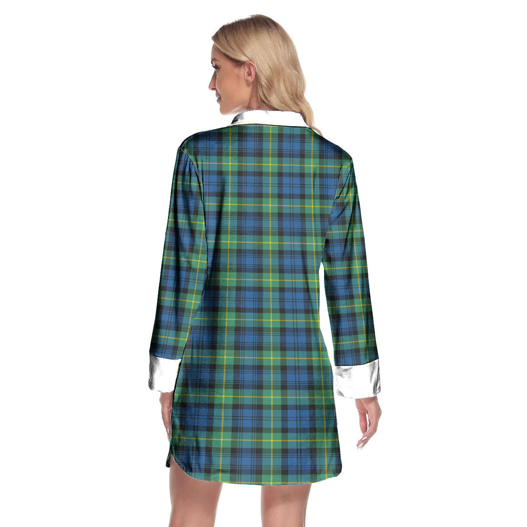 Gordon Ancient Tartan Crest Lapel Shirt Dress Long Sleeve