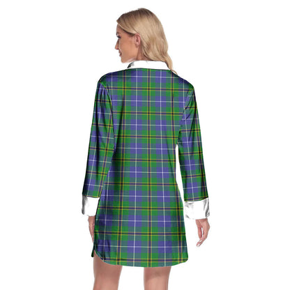 Turnbull Hunting Tartan Crest Lapel Shirt Dress Long Sleeve