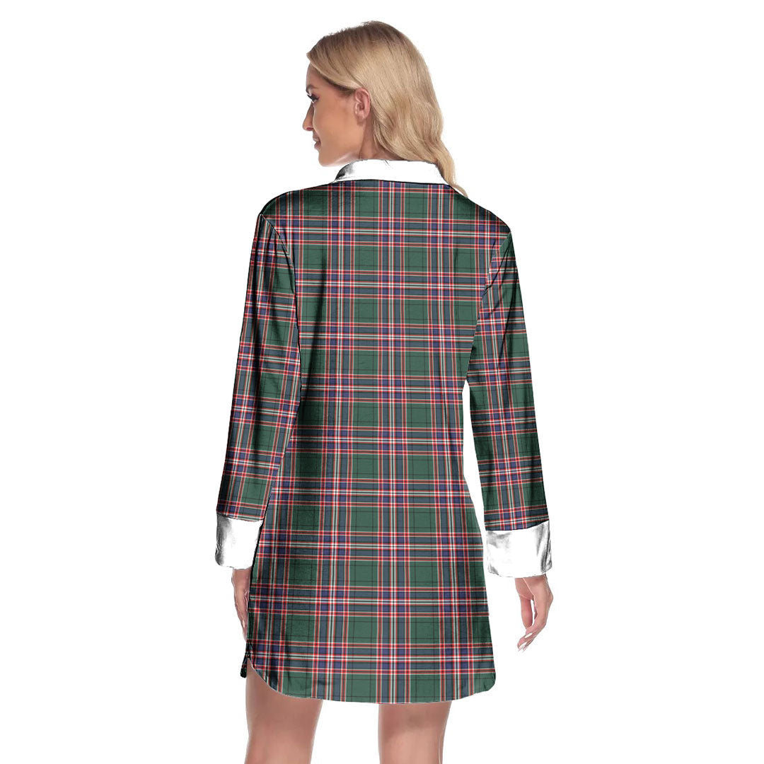 MacFarlane Hunting Modern Tartan Crest Lapel Shirt Dress Long Sleeve