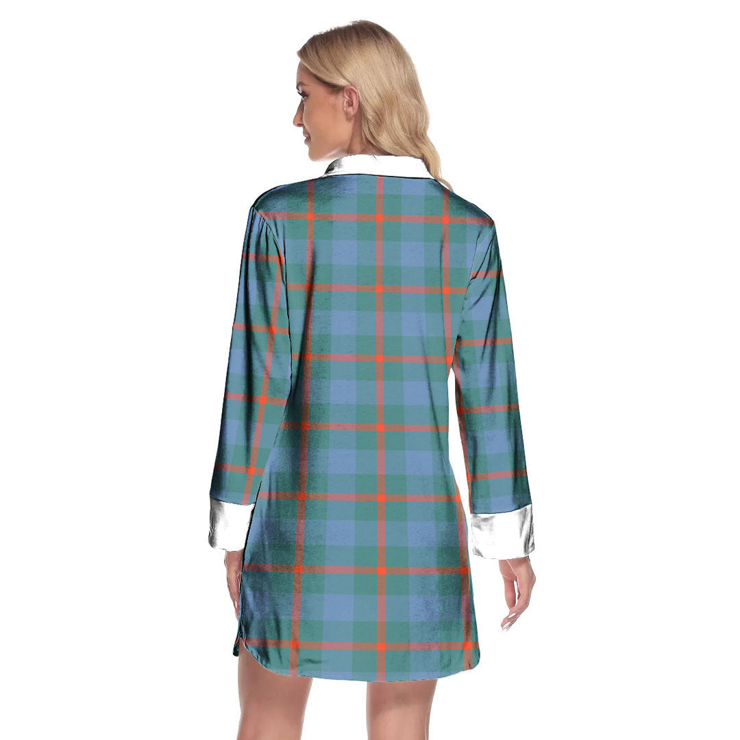 Agnew Ancient Tartan Crest Lapel Shirt Dress Long Sleeve