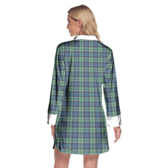 Leslie Hunting Ancient Tartan Crest Lapel Shirt Dress Long Sleeve