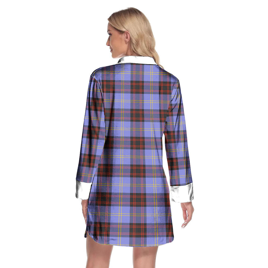 Rutherford Tartan Crest Lapel Shirt Dress Long Sleeve