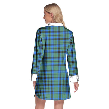 Falconer Tartan Crest Lapel Shirt Dress Long Sleeve