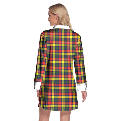 Buchanan Modern Tartan Plaid Lapel Shirt Dress Long Sleeve