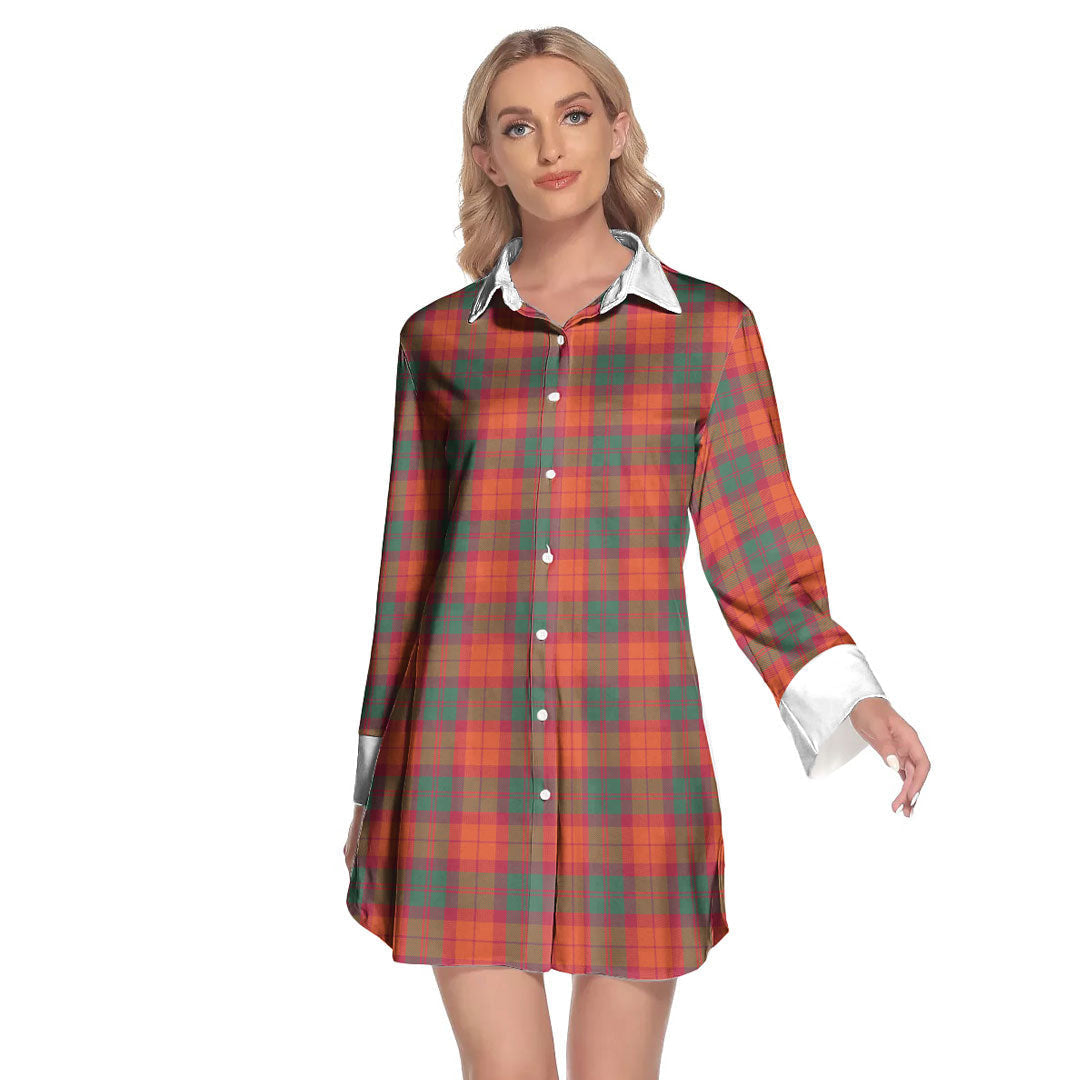 MacNab Ancient Tartan Plaid Lapel Shirt Dress Long Sleeve