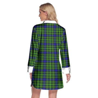 Rollo Modern Tartan Plaid Lapel Shirt Dress Long Sleeve