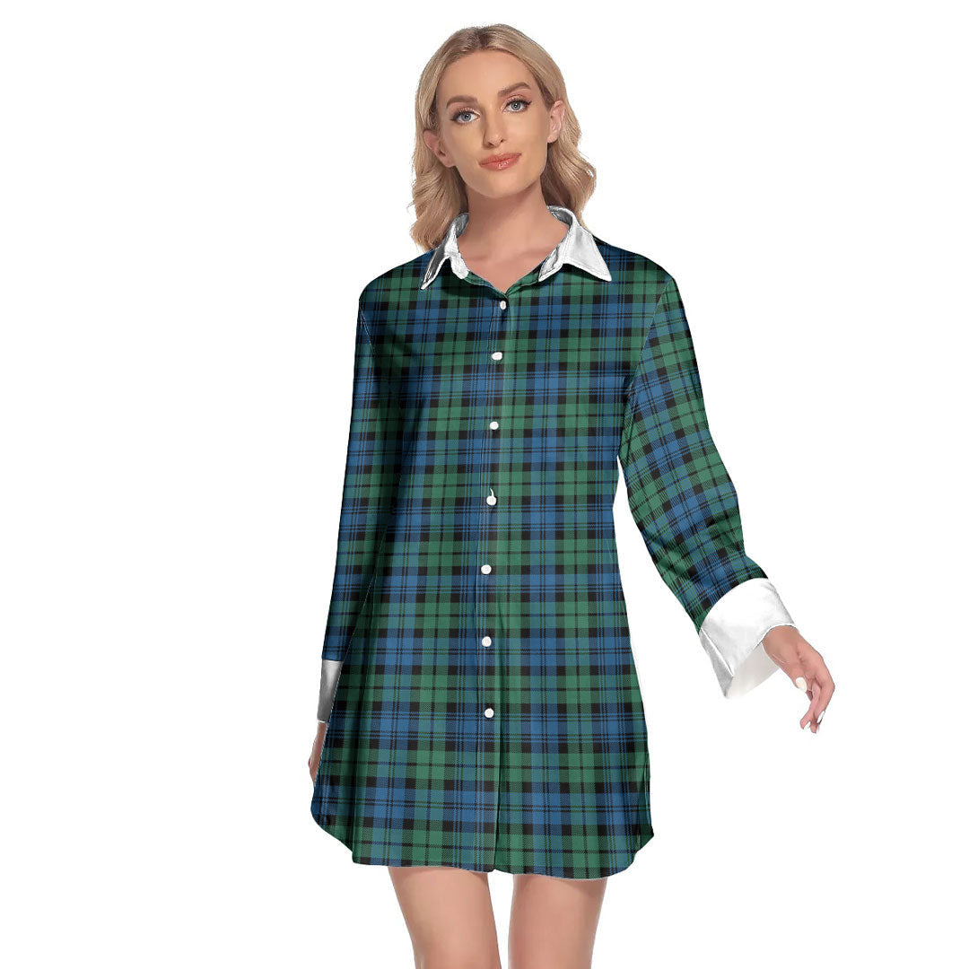 Campbell Ancient 02 Tartan Plaid Lapel Shirt Dress Long Sleeve