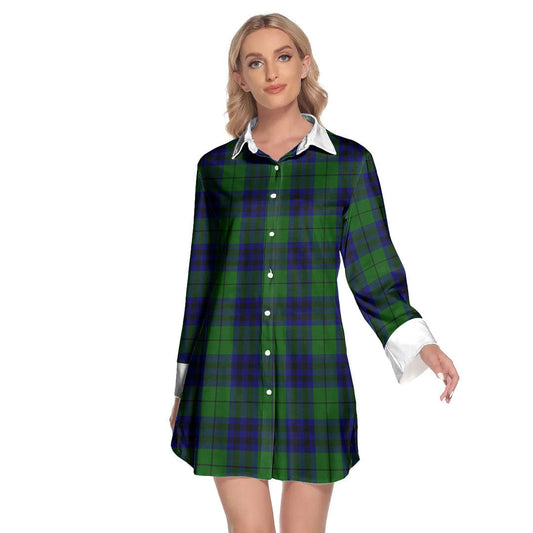 Keith Modern Tartan Plaid Lapel Shirt Dress Long Sleeve