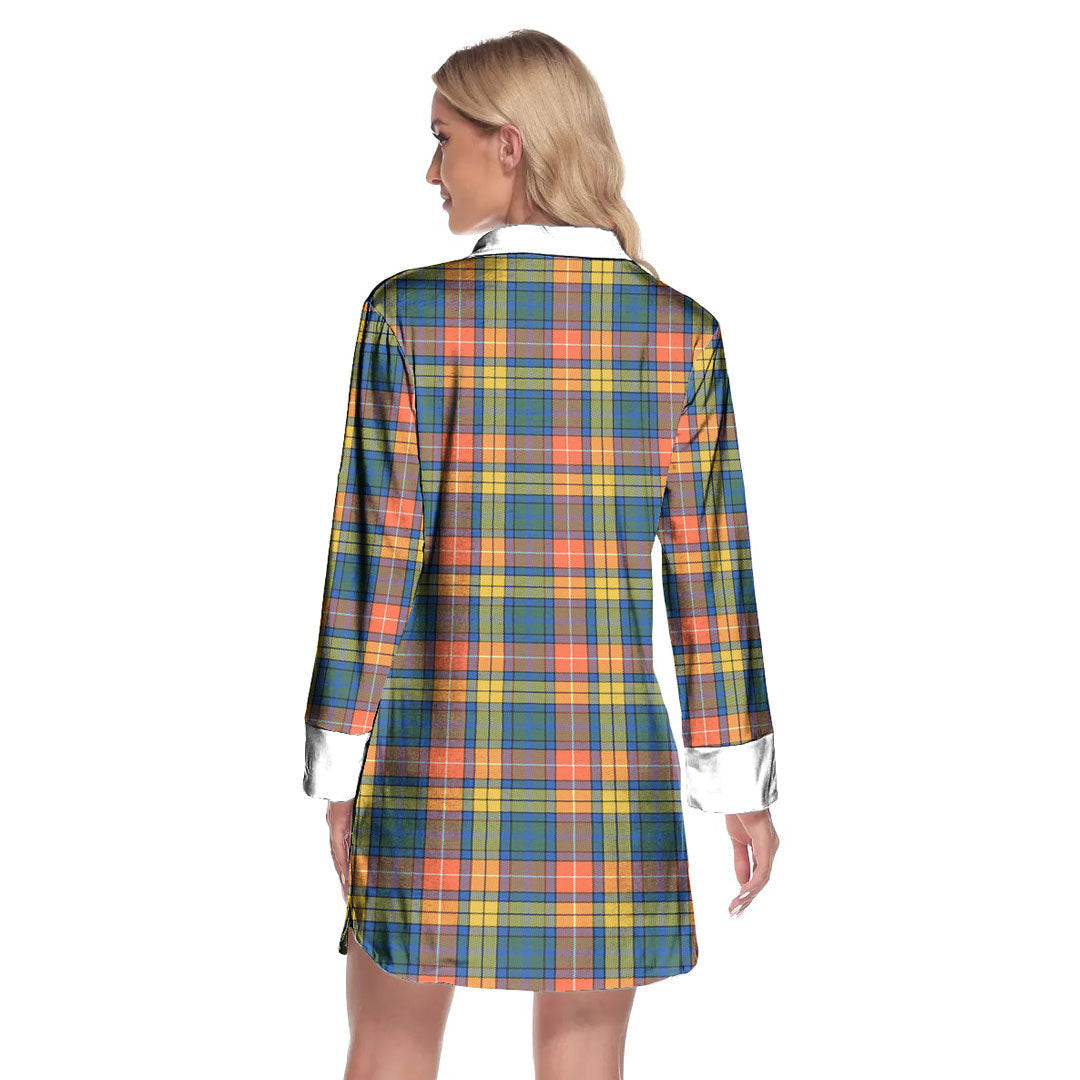 Buchanan Ancient Tartan Plaid Lapel Shirt Dress Long Sleeve