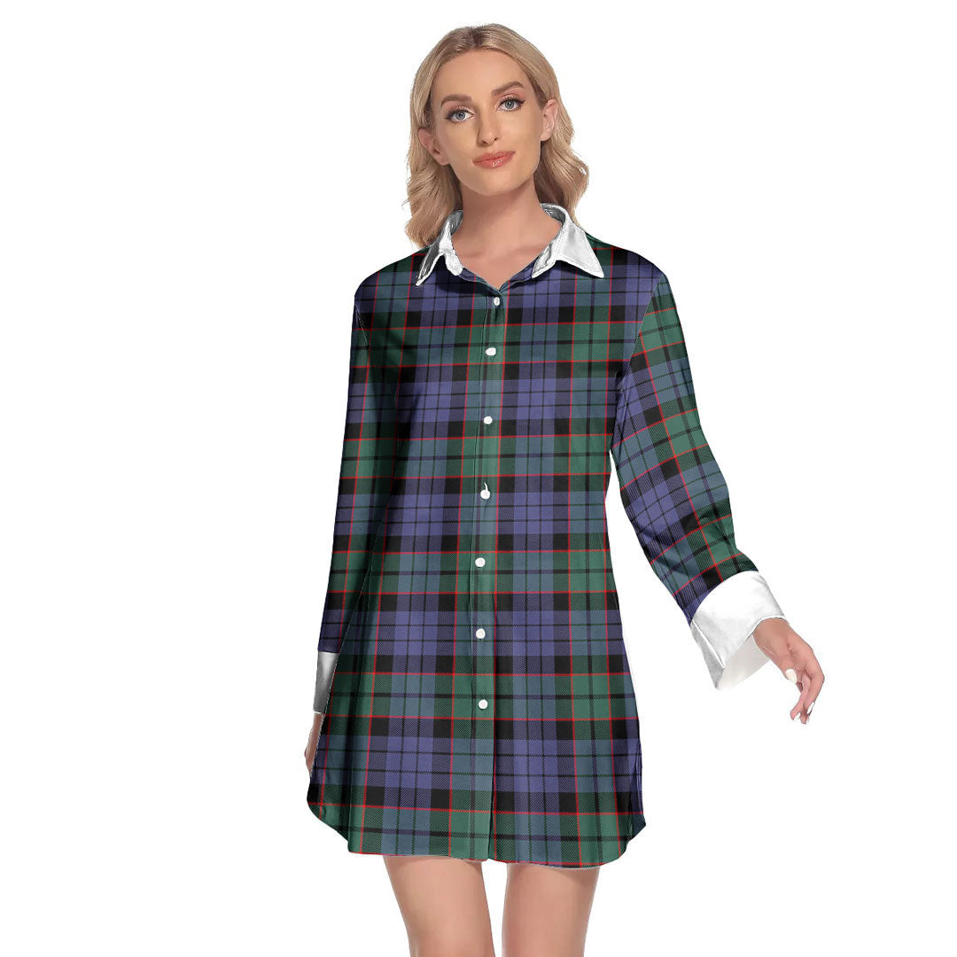 Fletcher Modern Tartan Plaid Lapel Shirt Dress Long Sleeve