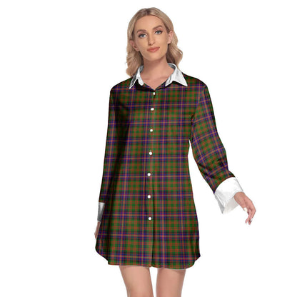 Cochrane Modern Tartan Plaid Lapel Shirt Dress Long Sleeve