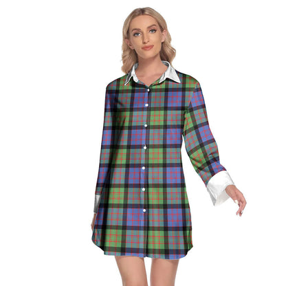 MacDonald Ancient Tartan Plaid Lapel Shirt Dress Long Sleeve