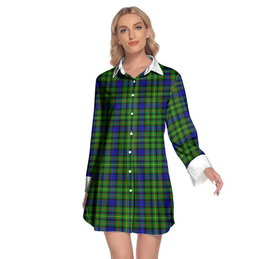 Rollo Modern Tartan Plaid Lapel Shirt Dress Long Sleeve