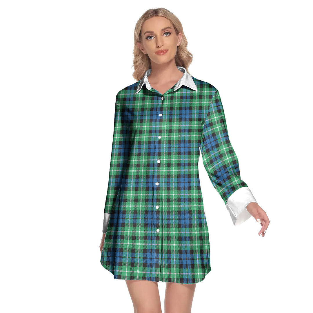 Graham of Montrose Ancient Tartan Plaid Lapel Shirt Dress Long Sleeve