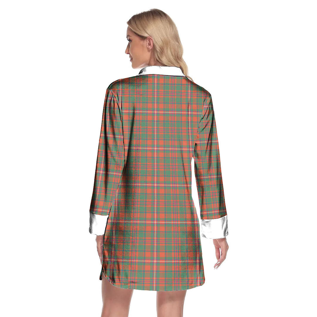 MacKinnon Ancient Tartan Plaid Lapel Shirt Dress Long Sleeve