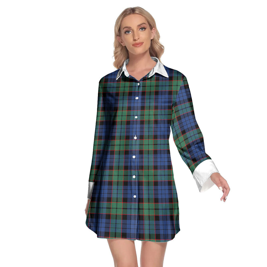 Fletcher Ancient Tartan Plaid Lapel Shirt Dress Long Sleeve