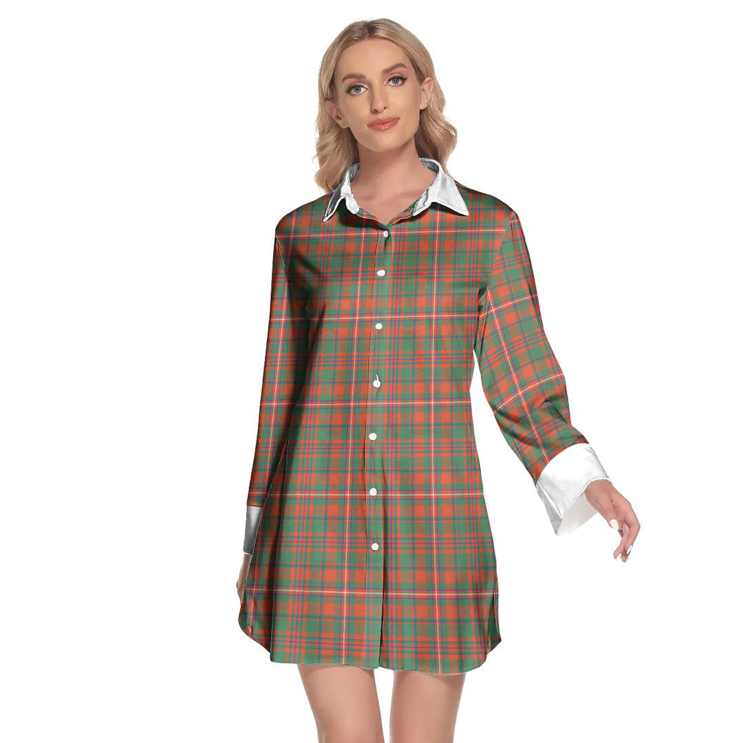 MacKinnon Ancient Tartan Plaid Lapel Shirt Dress Long Sleeve