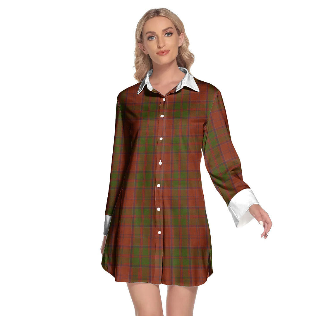 Drummond Tartan Plaid Tartan Plaid Lapel Shirt Dress Long Sleeve