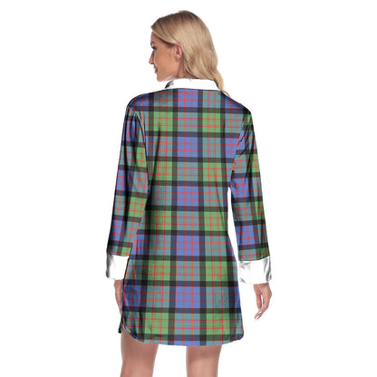 MacDonald Ancient Tartan Plaid Lapel Shirt Dress Long Sleeve