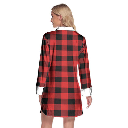 Rob Roy MacGregor Modern Tartan Plaid Lapel Shirt Dress Long Sleeve