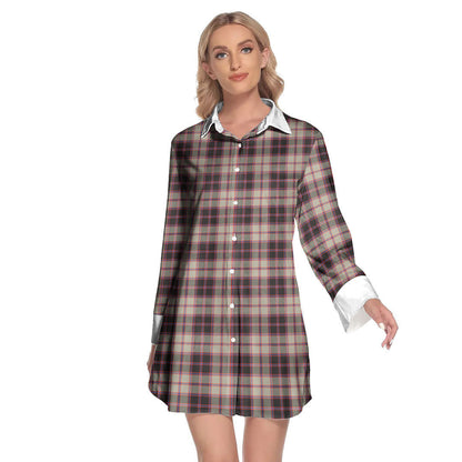 MacPherson Hunting Ancient Tartan Plaid Lapel Shirt Dress Long Sleeve