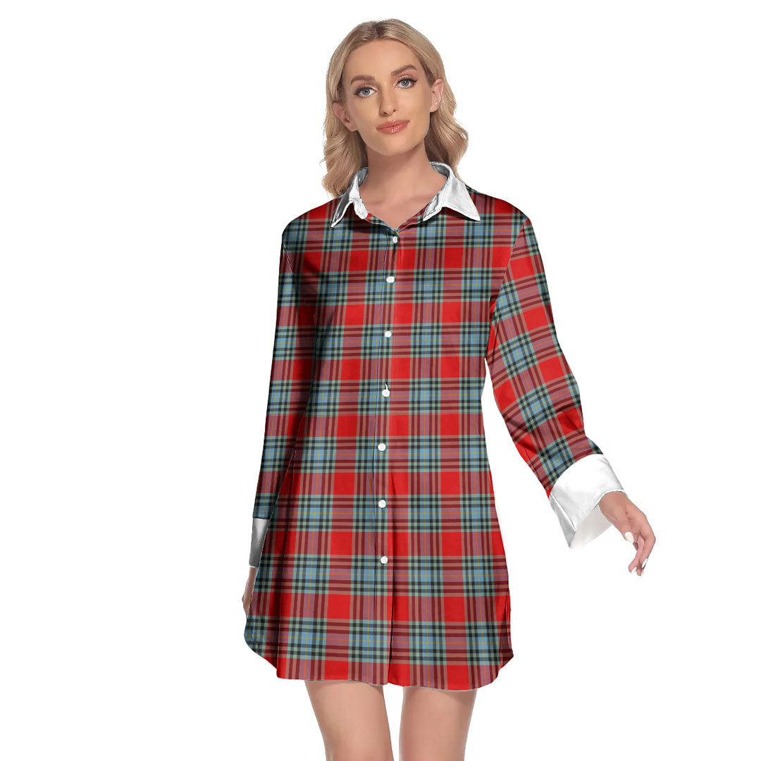 MacLeay Tartan Plaid Lapel Shirt Dress Long Sleeve