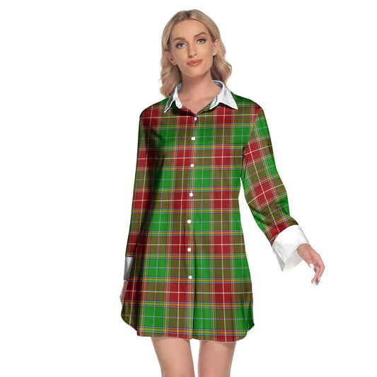 Baxter Modern Tartan Plaid Lapel Shirt Dress Long Sleeve