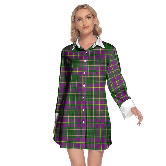 Taylor Tartan Plaid Lapel Shirt Dress Long Sleeve