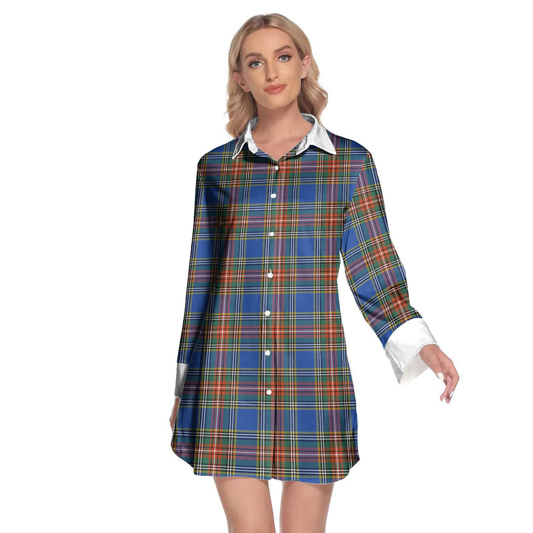 MacBeth Ancient Tartan Plaid Lapel Shirt Dress Long Sleeve