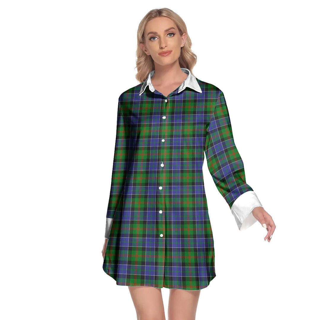 Paterson Tartan Plaid Lapel Shirt Dress Long Sleeve