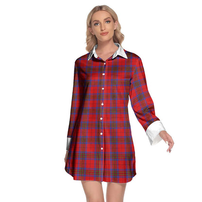 Leslie Modern Tartan Plaid Lapel Shirt Dress Long Sleeve