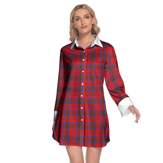 Leslie Modern Tartan Plaid Lapel Shirt Dress Long Sleeve