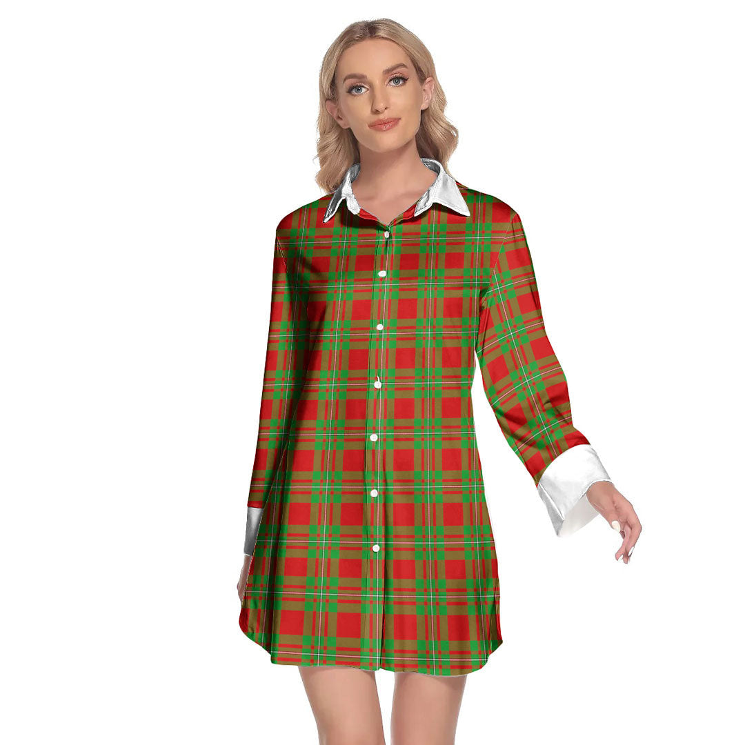 MacGregor Modern Tartan Plaid Lapel Shirt Dress Long Sleeve